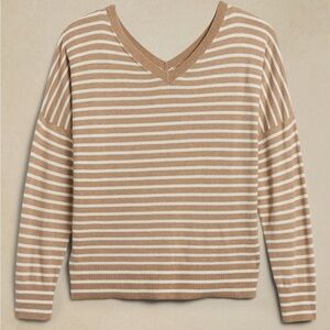 Banana Republic V-Neck Sweater - Beige and White Stripes